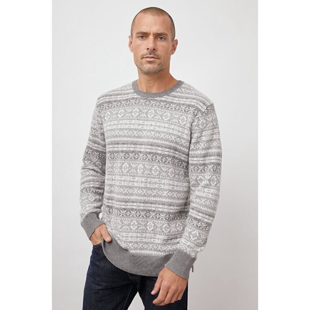 Rails Mens Size Large Gray Carlisle Sweater In Silver Icicle Fair Isle Nordic